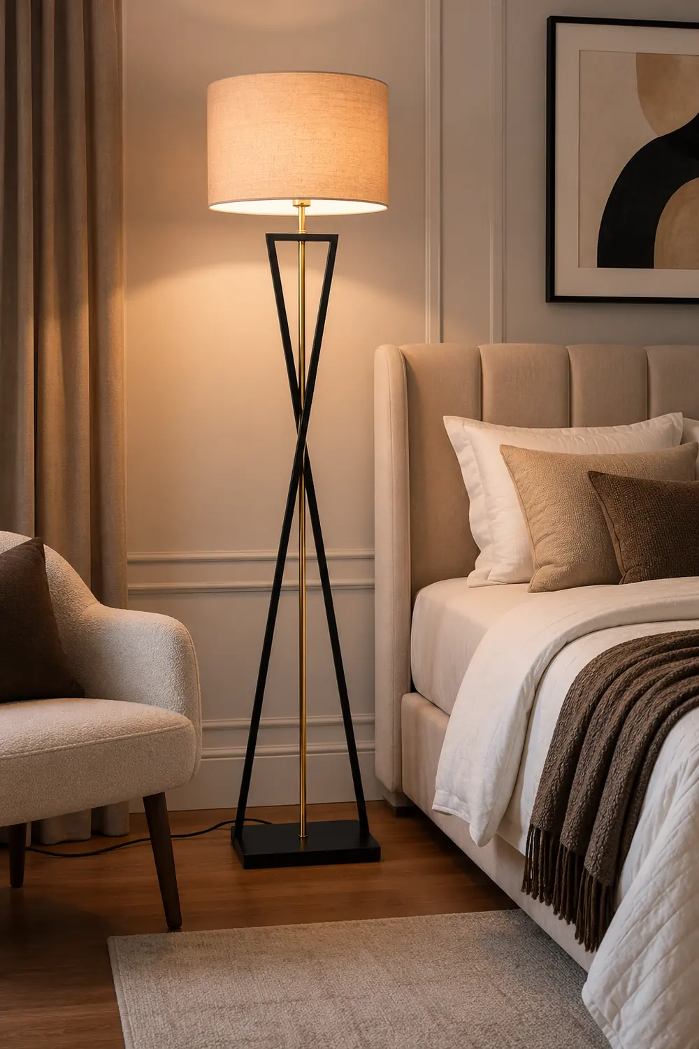 Eryn Retro Cylinder Tripod Metal  Fabric Multi Color Floor Lamp - Lumpaz