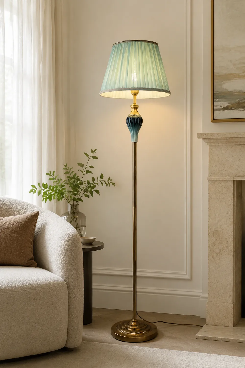 Eryn Antique Floor Lamp, Multi Colors, Metal/Fabric, Bedroom - Lumpaz