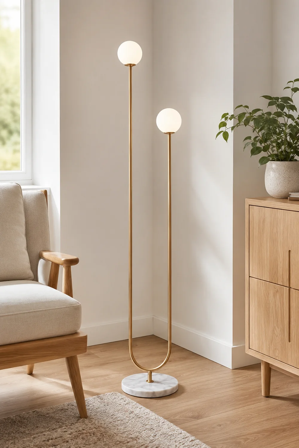 Valentina Modern U-shaped Metal/Glass Floor Lamp, Gold - Lumpaz