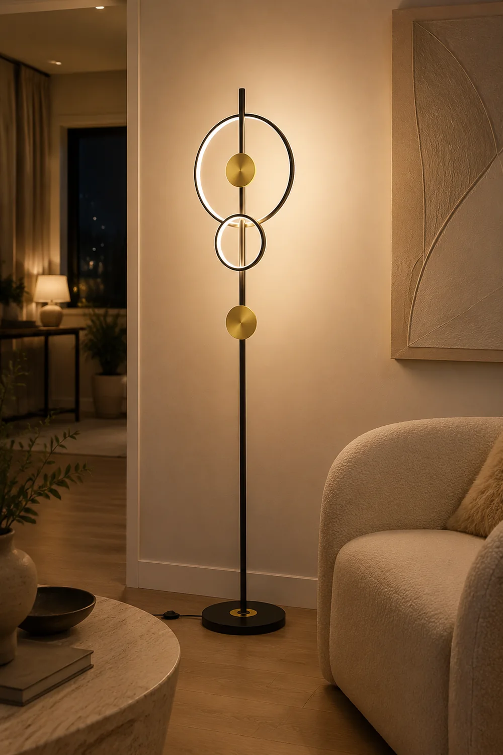 Arisha Modern Ring Design Floor Lamp, Black&Gold - Lumpaz