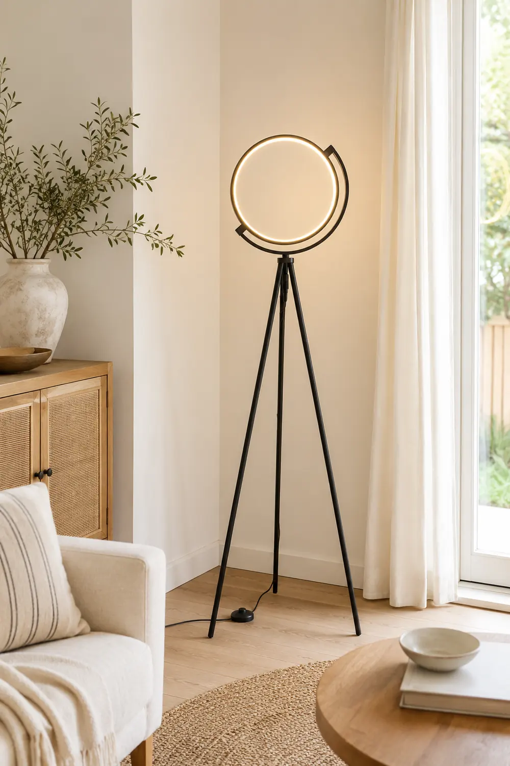Salgado Modern Circle Tripod Metal Floor Lamp, Black/Gold - Lumpaz