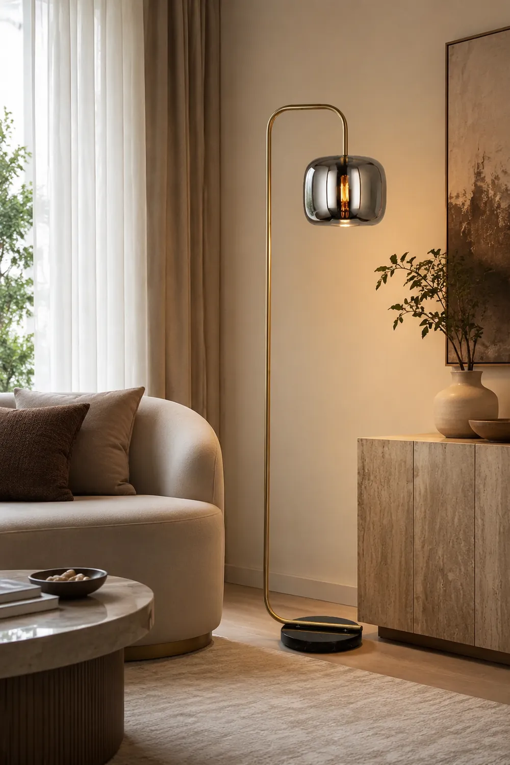 Hailie Minimalist Modern Arc Smoky Gray Metal/Glass Floor Lamp - Lumpaz