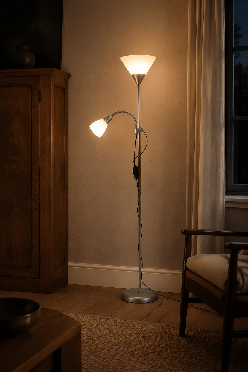 Eryn Modern Double Head Metal Acrylic Floor Lamp, Silver - Lumpaz