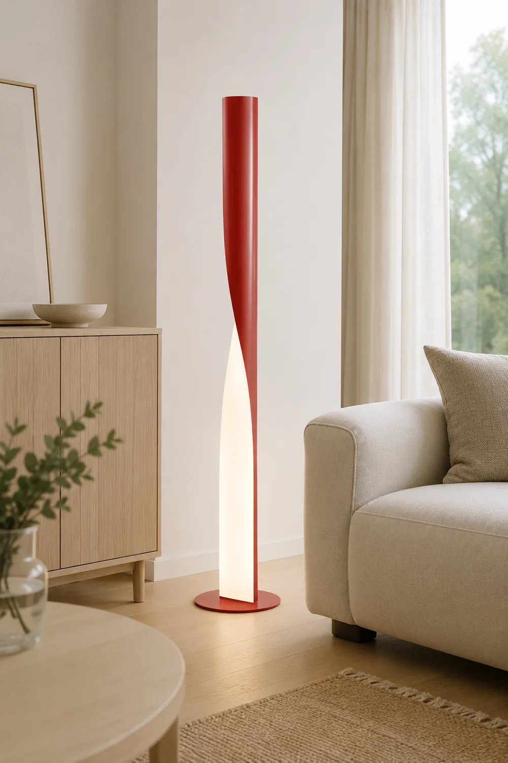 Edge Modern Minimalist Twisted Cylinder Metal Floor Lamp, White/Red/Gray/Gold - Lumpaz