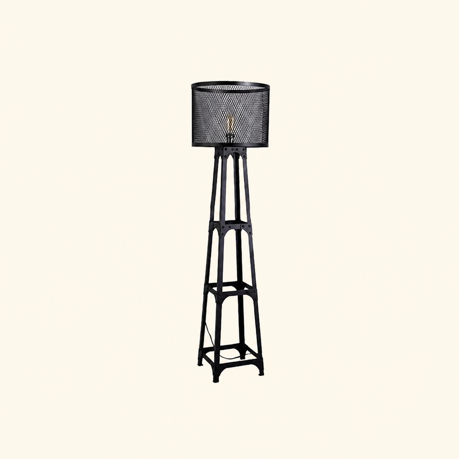 Alessio Modern Cylinder Mesh Screen Metal Floor Lamp, Black - Lumpaz