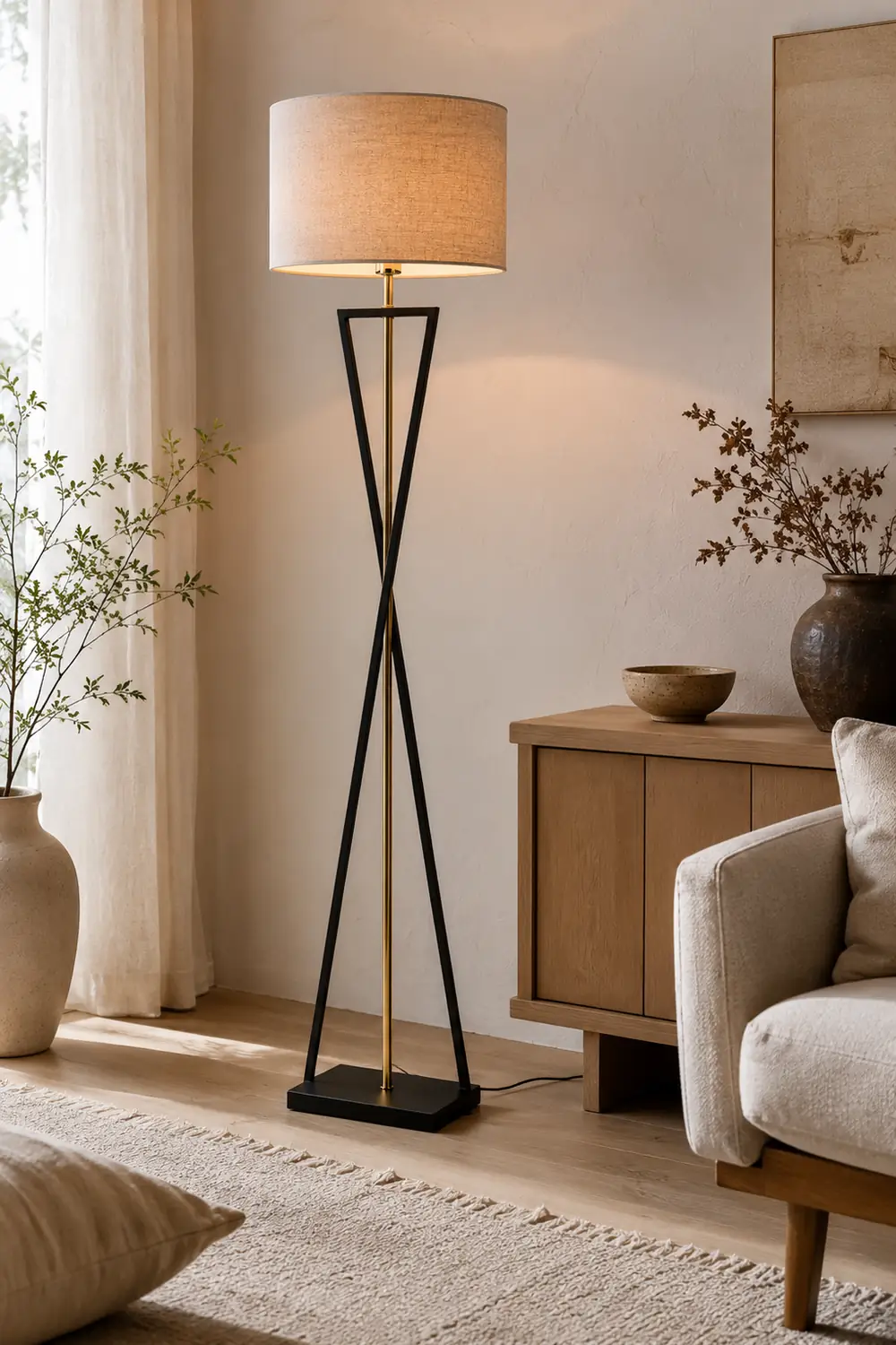 Eryn Retro Cylinder Tripod Metal  Fabric Multi Color Floor Lamp - Lumpaz