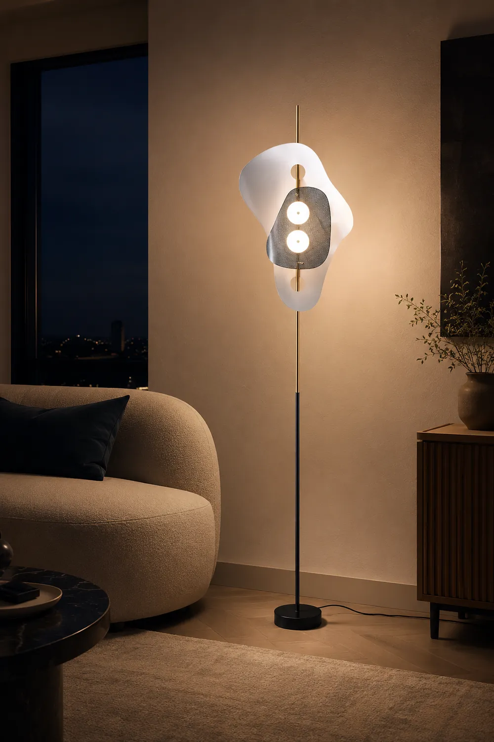 Salgado Modern Irregular Double Head Metal Floor Lamp, White - Lumpaz