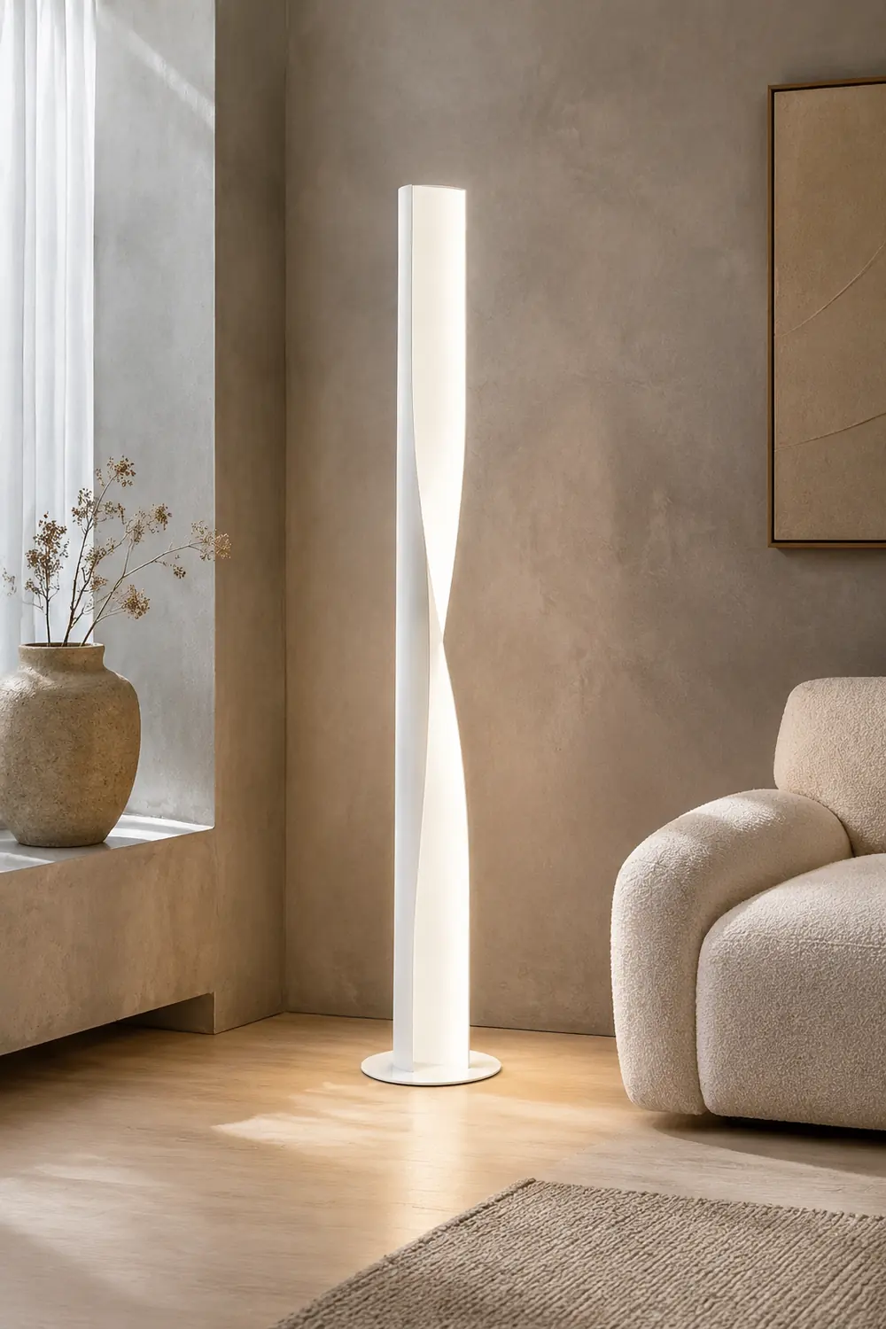 Edge Modern Minimalist Twisted Cylinder Metal Floor Lamp, White/Red/Gray/Gold - Lumpaz
