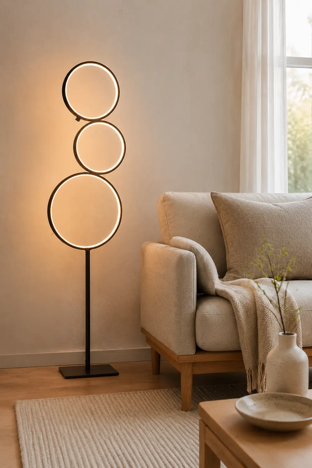 Arisha Nordic Modern Ring Floor Lamp, Black/White - Lumpaz