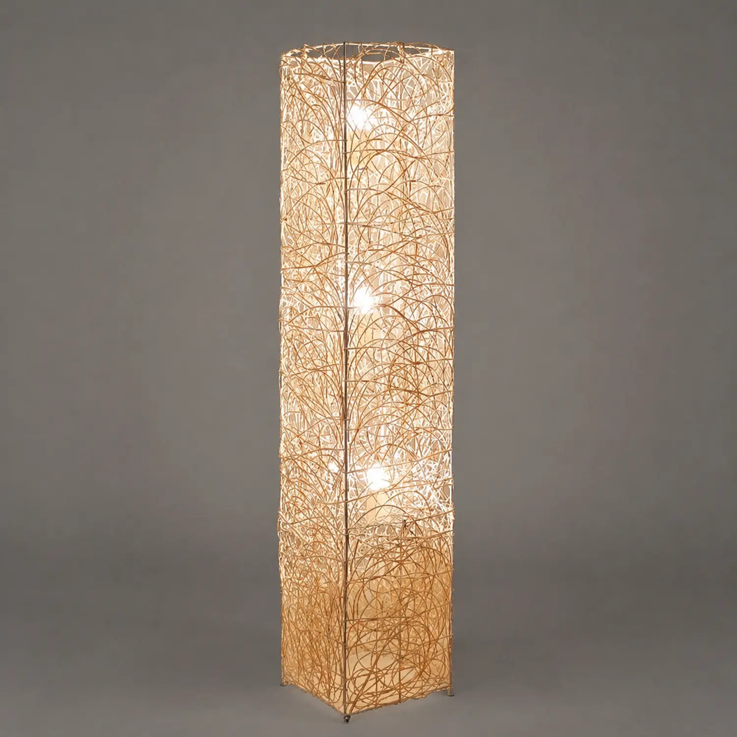 Ritta Retro Vase Wood Rattan Floor Lamp, White/Brown - Lumpaz