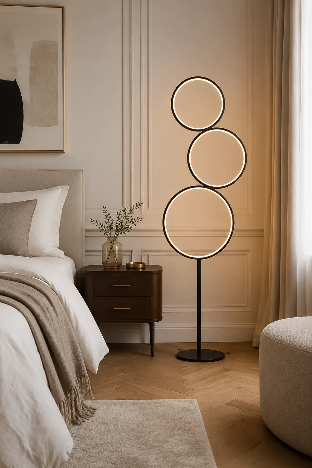 Arisha Nordic Modern Ring Floor Lamp, Black/White - Lumpaz