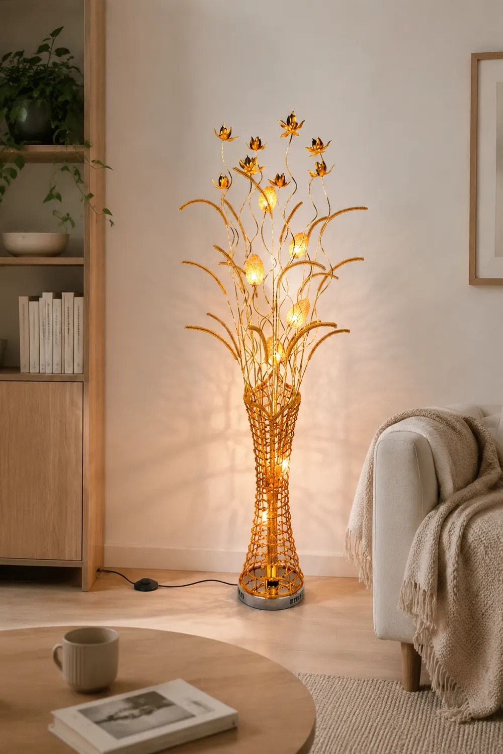 Bella Art Deco Vase Gold Metal Floor Lamp Living Room - Lumpaz