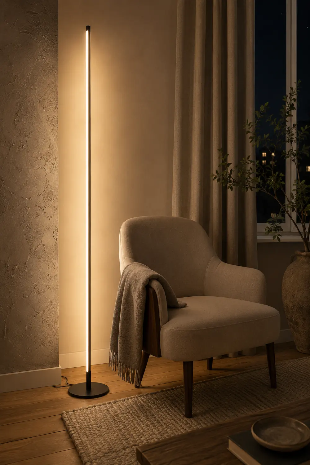 Edge Modern Minimalist Linear Floor Lamp, Metal/Silica Gel, Living Room - Lumpaz