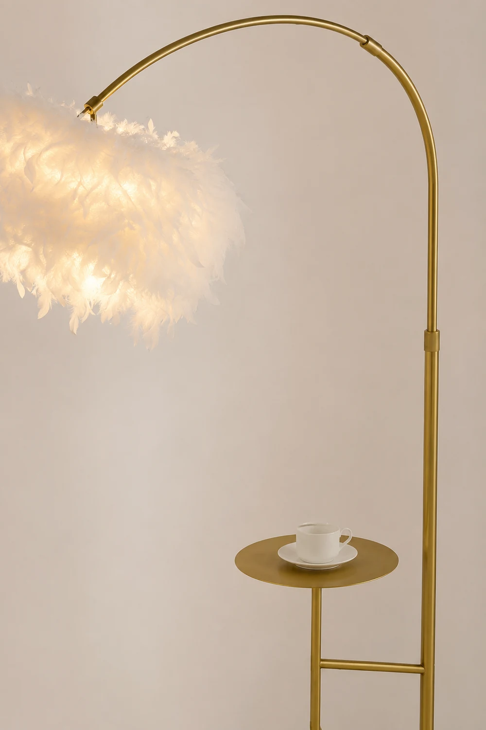 O'Moore Elegant Arc Metal Feather Floor Lamp With Table - Lumpaz