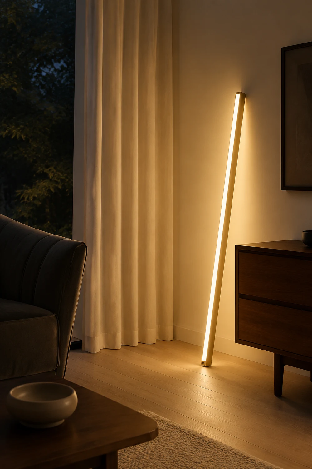 Edge Minimalist Linear Metal Floor Lamp, Black/Gold, Living Room - Lumpaz