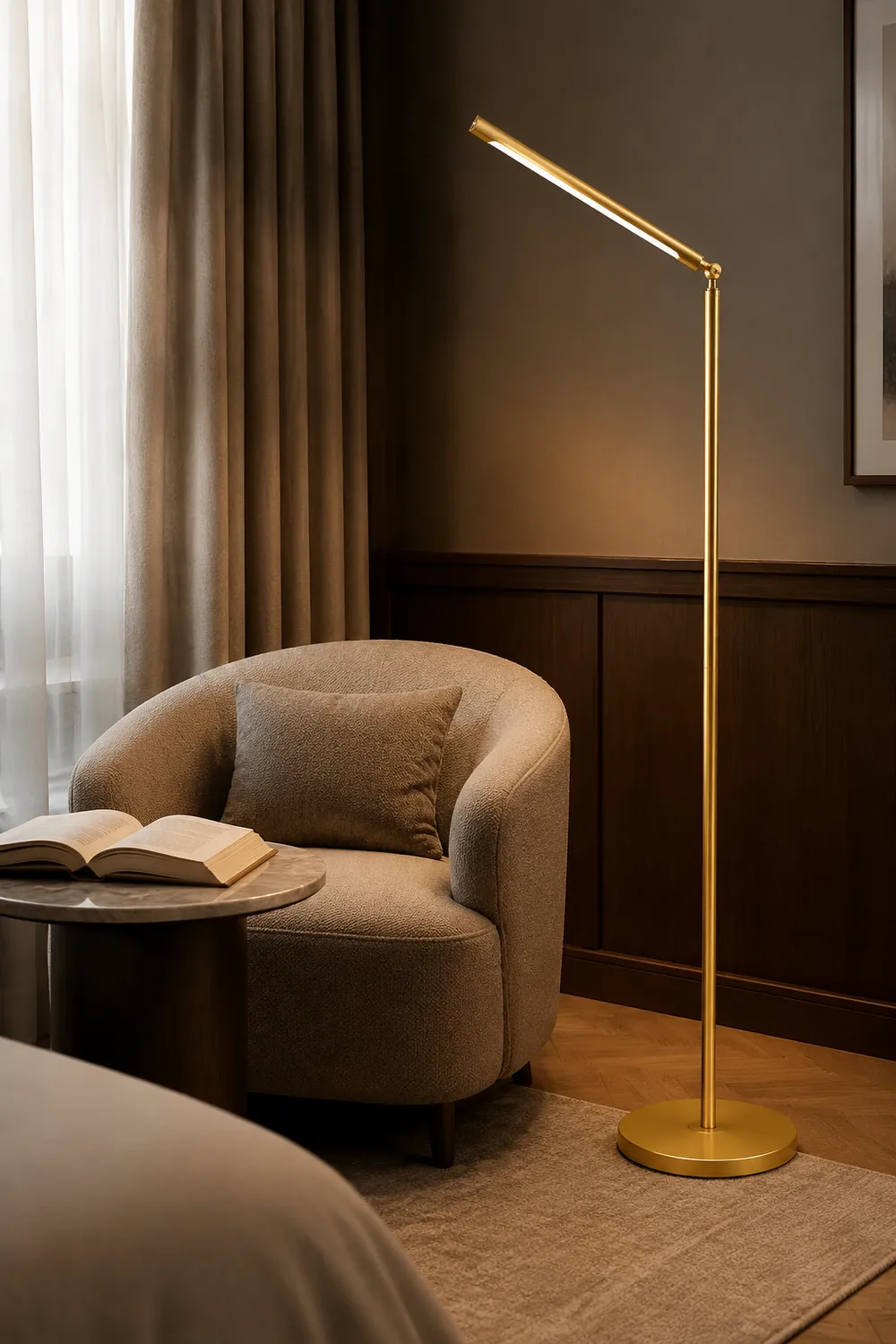 Edge Modern Linear Metal Acrylic Floor Lamp,Gold - Lumpaz