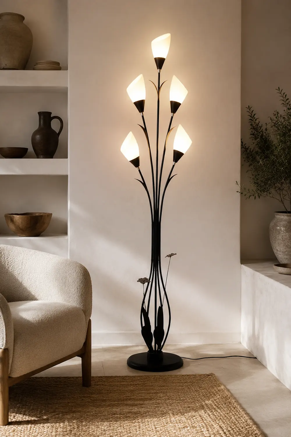 Bella Flower Branching Black Floor Lamp, Living Room - Lumpaz