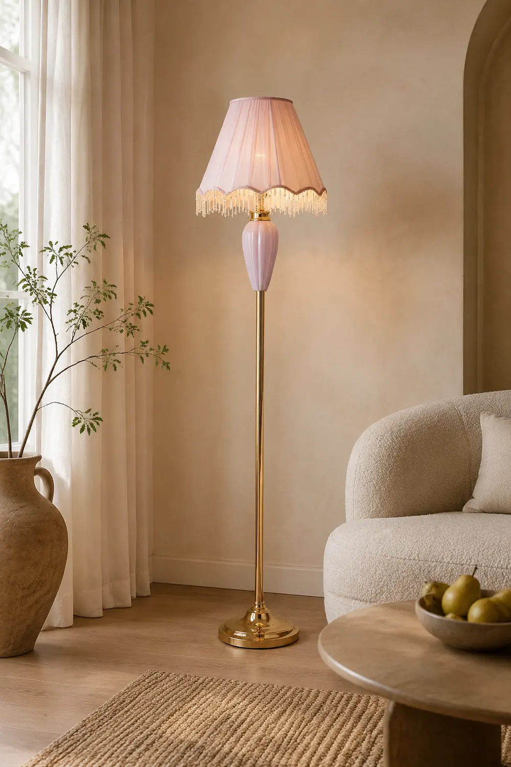 Eryn Vintage Ceramic Fabric Floor Lamp, Blue/Pink - Lumpaz