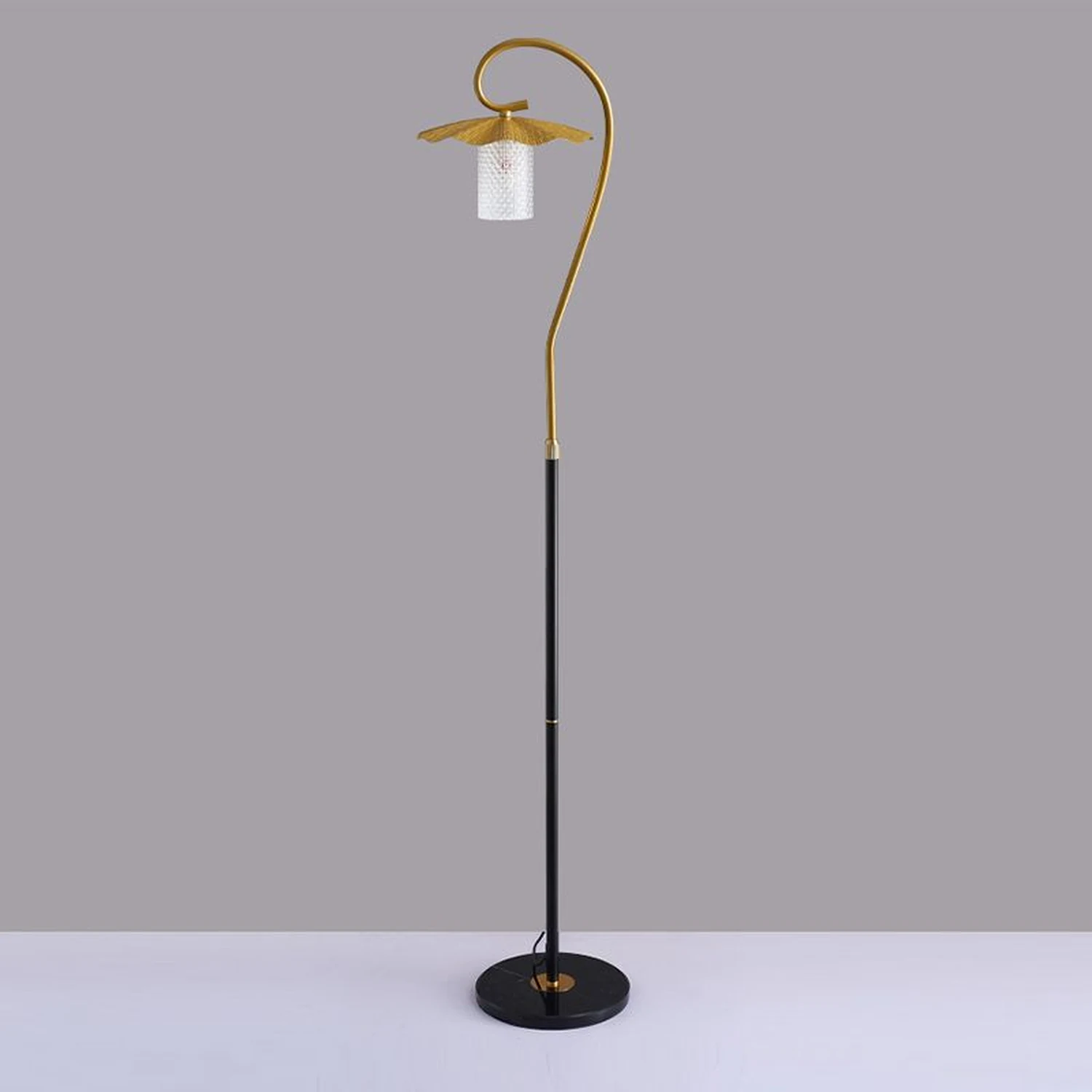 Carins Retro Lotus Metal Acrylic Floor Lamp, Gold/Green/Light - Lumpaz
