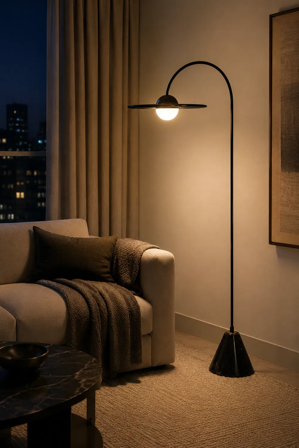 Carins Modern Arch UFO Metal Glass Floor Lamp, Black - Lumpaz