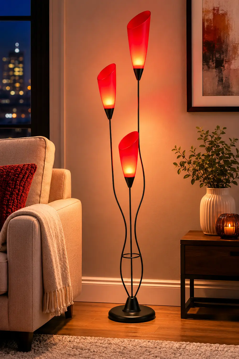 Bella Torchiere Multi Bulb Metal/Acrylic Floor Lamp, Red - Lumpaz