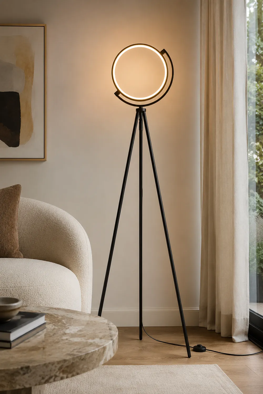 Salgado Modern Circle Tripod Metal Floor Lamp, Black/Gold - Lumpaz