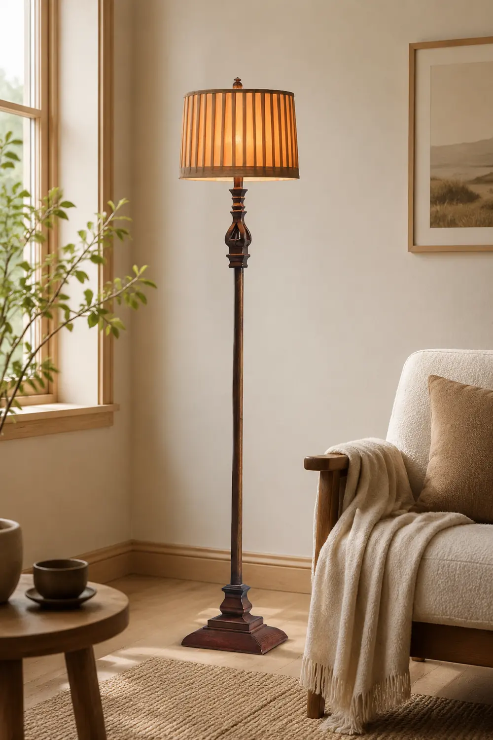 Eryn Vintage Resin/Fabric Standing Floor Lamp, Brown - Lumpaz
