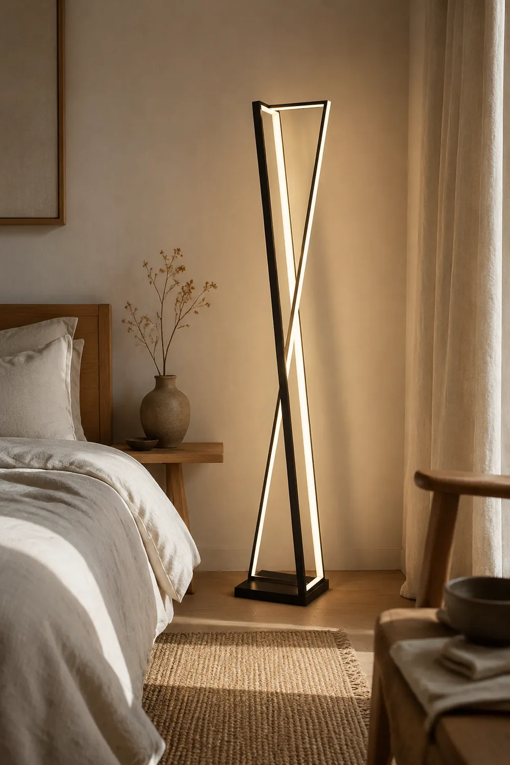 Edge Linear Triangle Floor Lamp, Metal, Black/White - Lumpaz