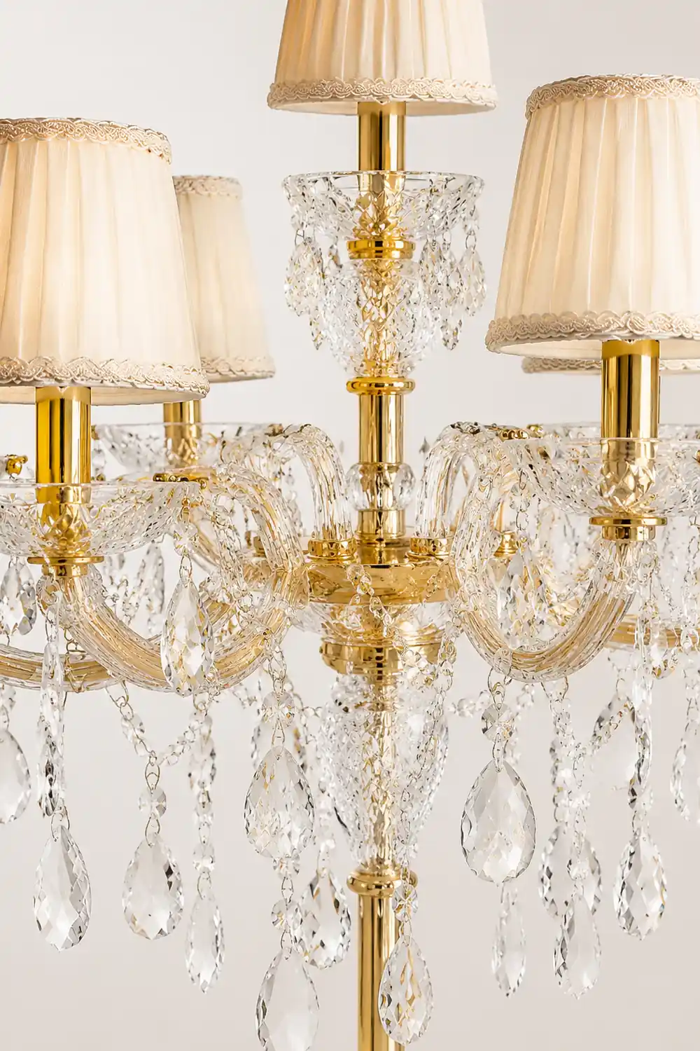 Carins Retro Crystal Multi Head Metal Fabric Floor Lamp, Gold - Lumpaz
