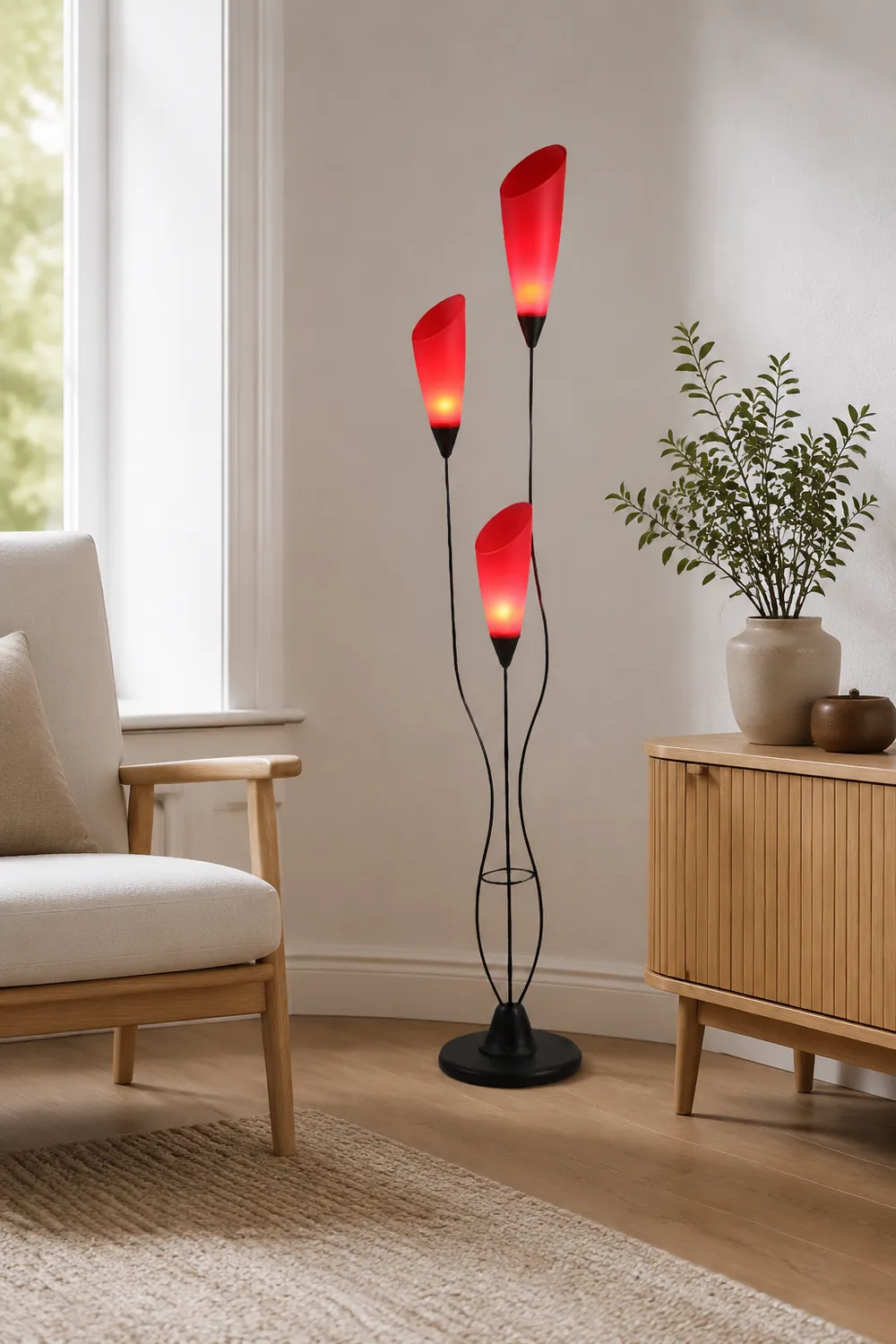 Bella Torchiere Multi Bulb Metal/Acrylic Floor Lamp, Red - Lumpaz
