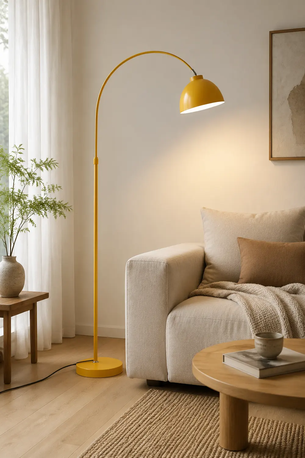 Morandi Modern Arc Metal Floor Lamp, Black/Red/Yellow - Lumpaz