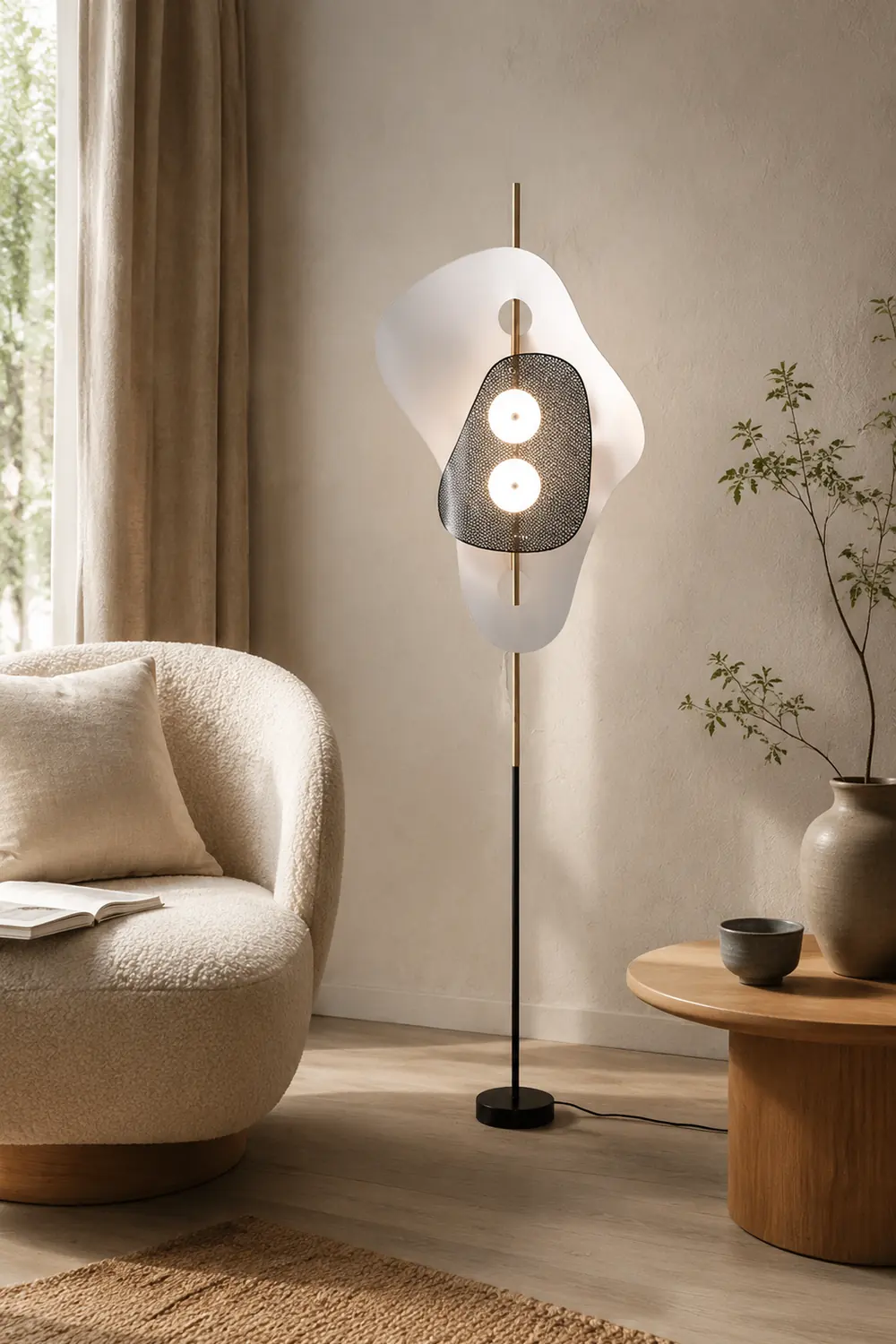 Salgado Modern Irregular Double Head Metal Floor Lamp, White - Lumpaz