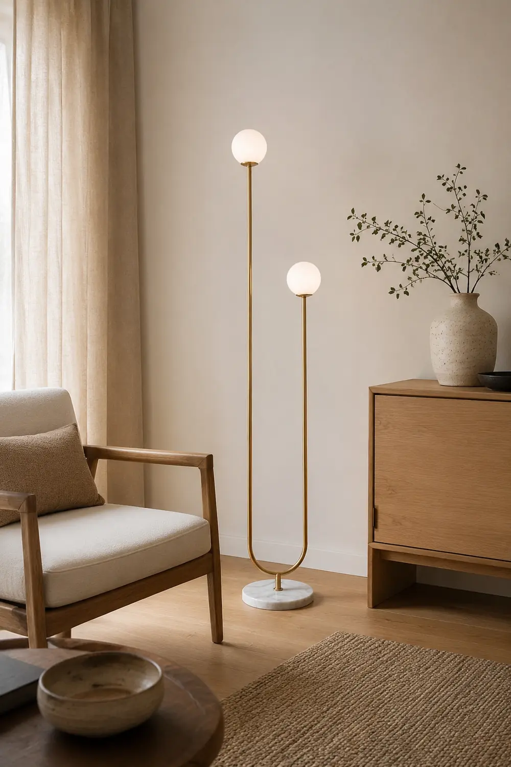 Valentina Modern U-shaped Metal/Glass Floor Lamp, Gold - Lumpaz