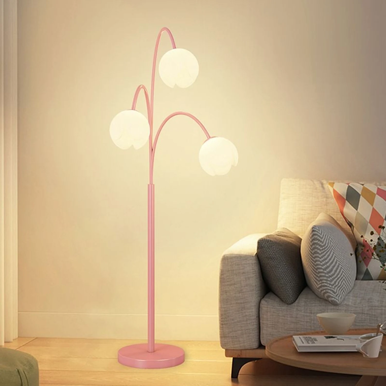 Lily Nordic 3 Lights Flower Metal Glass Floor Lamp,Green Pink - Lumpaz
