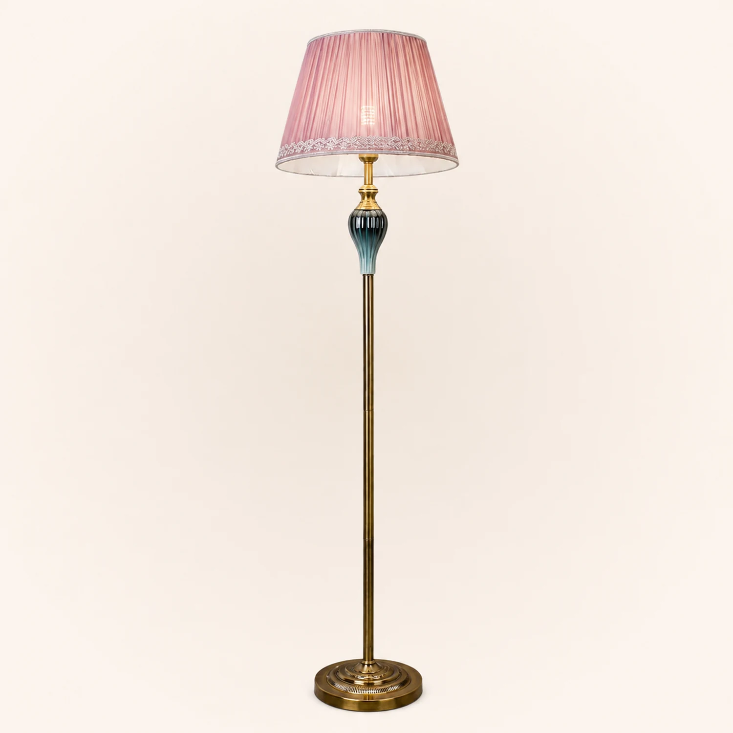 Eryn Antique Floor Lamp, Multi Colors, Metal/Fabric, Bedroom - Lumpaz