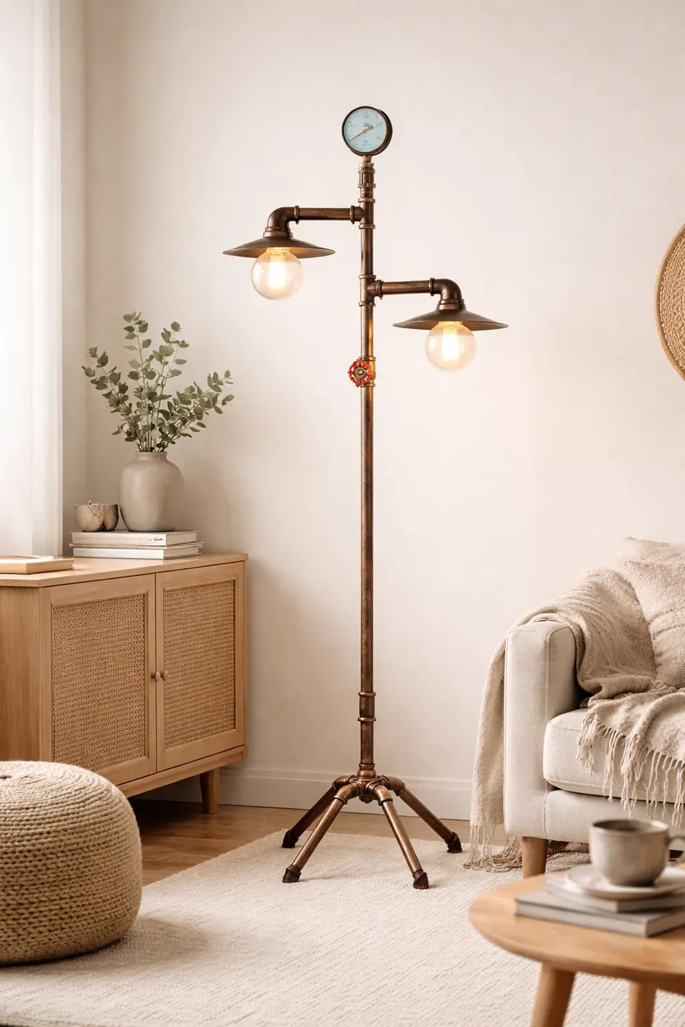 Alessio Retro Multi Head Antique Piped Metal Floor Lamp, Bronze - Lumpaz