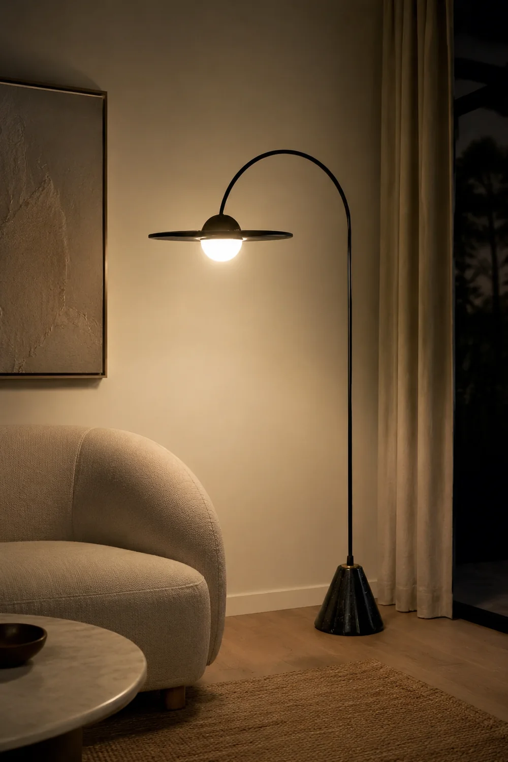 Carins Modern Arch UFO Metal Glass Floor Lamp, Black - Lumpaz