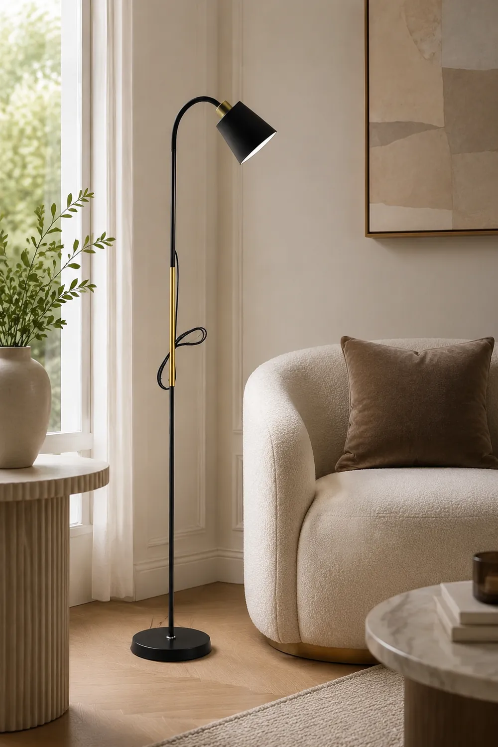 Morandi Modern Simple Floor Lamp, Metal, Black/White - Lumpaz