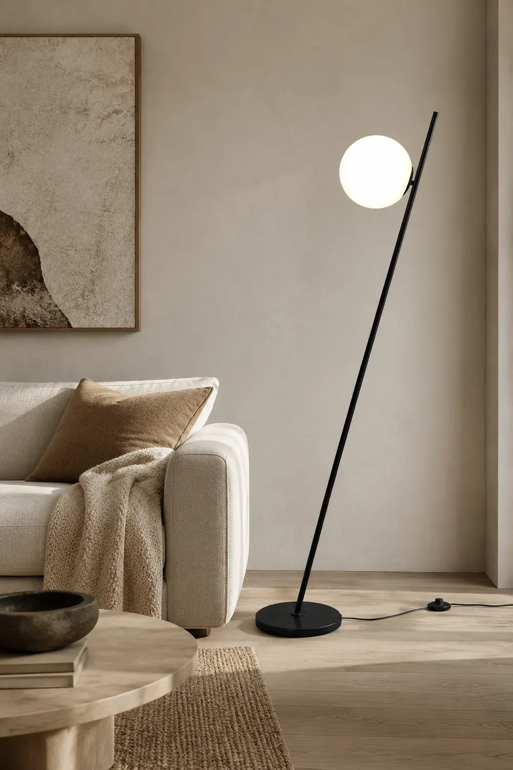 Valentina Minimalistic Black Orb Linear Floor Lamp, Living room - Lumpaz