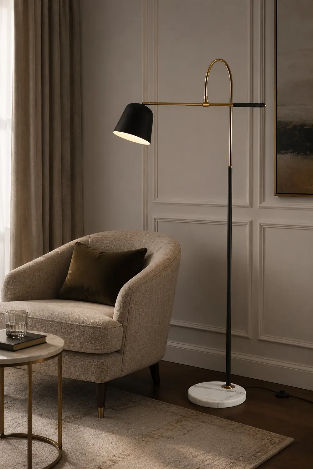 Salgado Modern Arc Bowl Metal Floor Lamp, Black/White - Lumpaz
