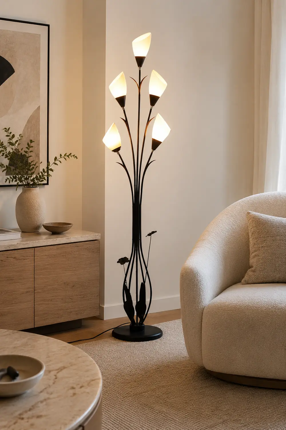 Bella Flower Branching Black Floor Lamp, Living Room - Lumpaz