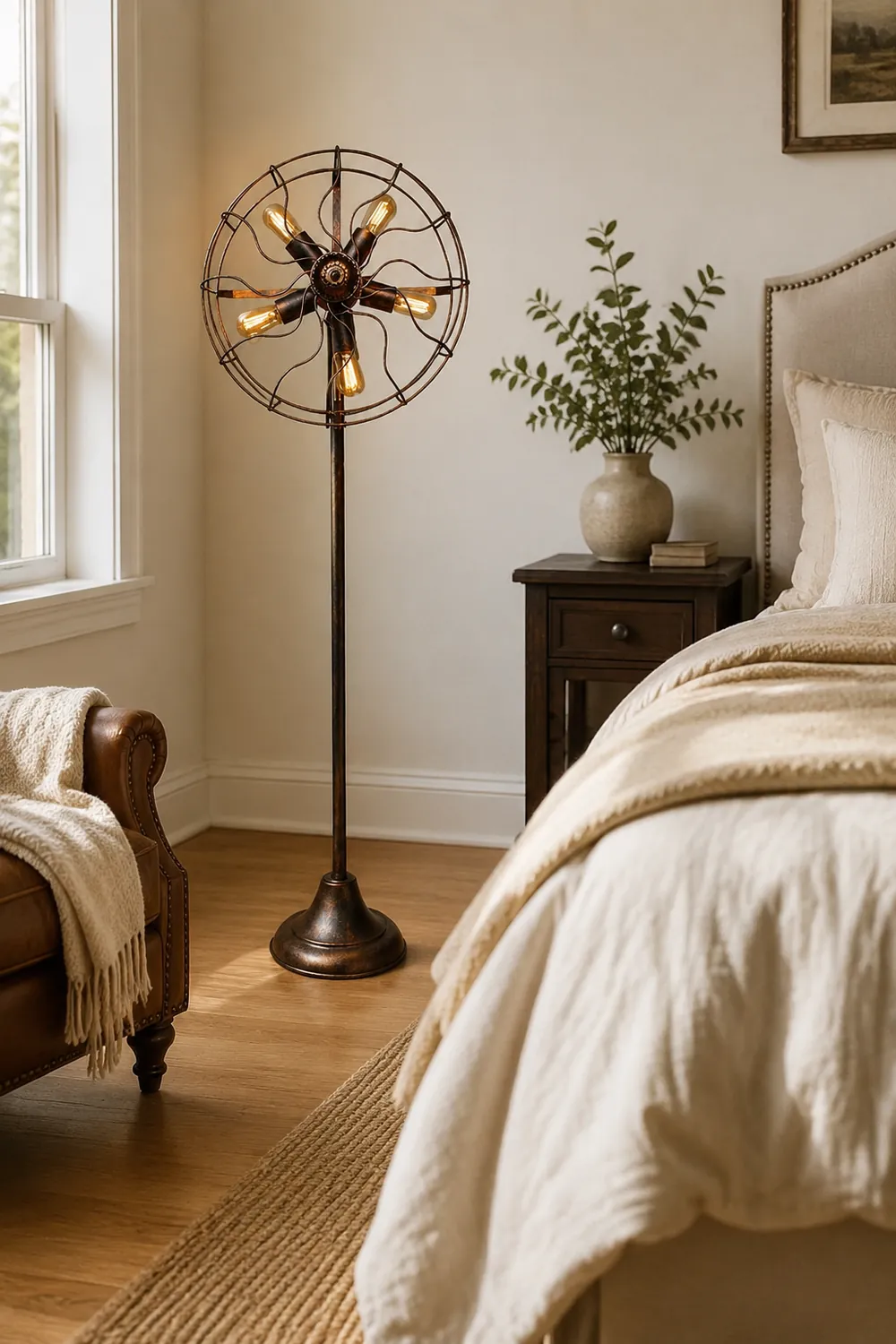Alessio Creative Vintage Scalloped Design Metal Floor Lamp, Brown - Lumpaz