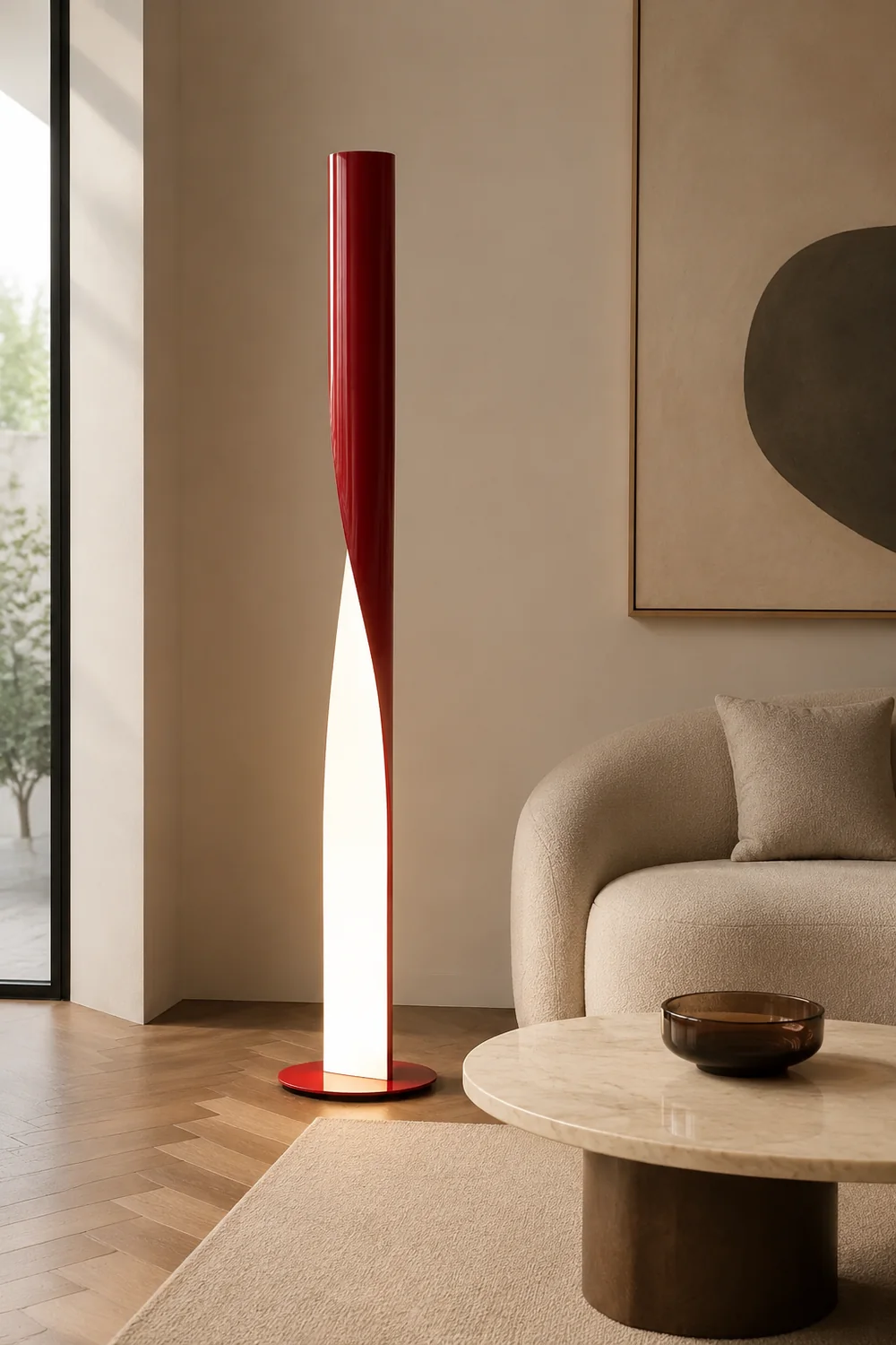 Edge Modern Minimalist Twisted Cylinder Metal Floor Lamp, White/Red/Gray/Gold - Lumpaz
