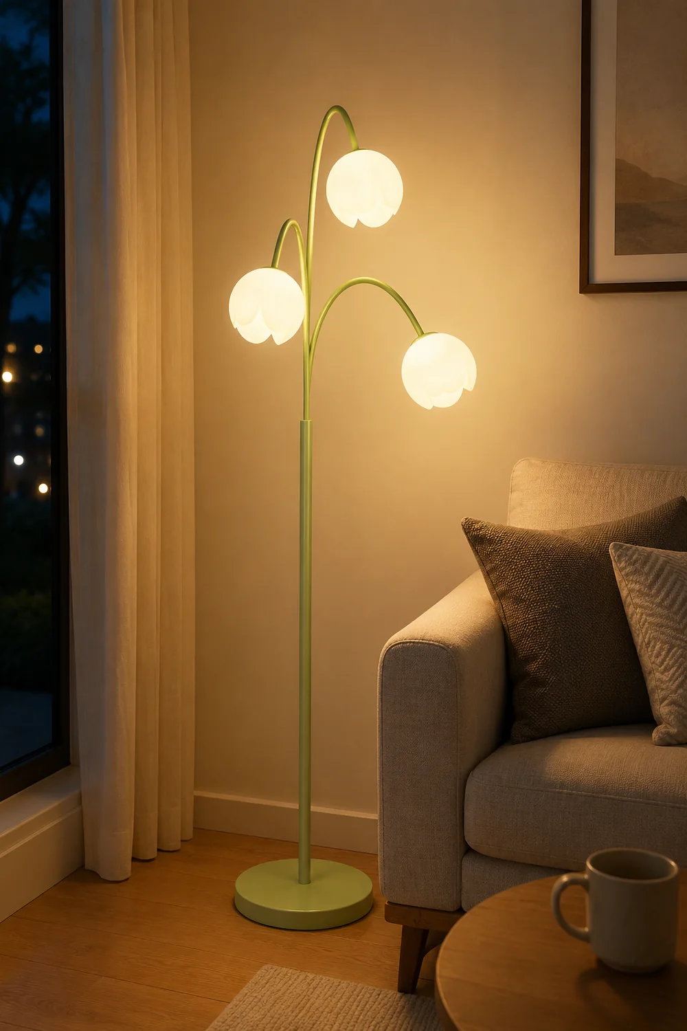 Lily Nordic 3 Lights Flower Metal Glass Floor Lamp,Green Pink - Lumpaz