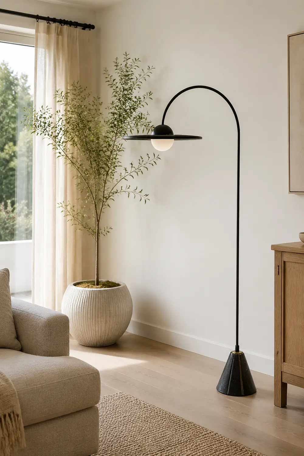 Carins Modern Arch UFO Metal Glass Floor Lamp, Black - Lumpaz