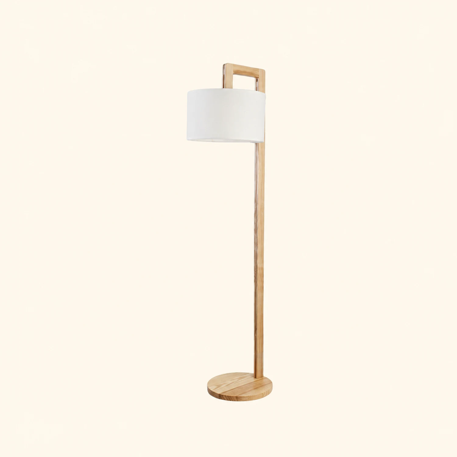 Ozawa Japanese Right Angle Arm Floor Lamp, Beige, Wood/Fabric - Lumpaz