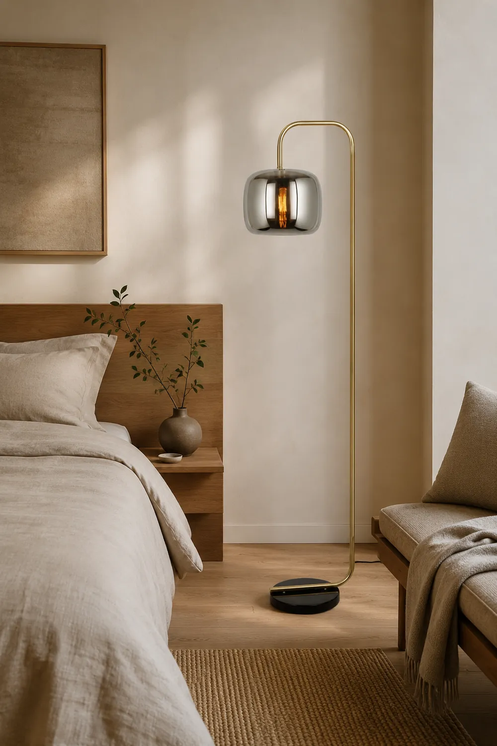 Hailie Minimalist Modern Arc Smoky Gray Metal/Glass Floor Lamp - Lumpaz
