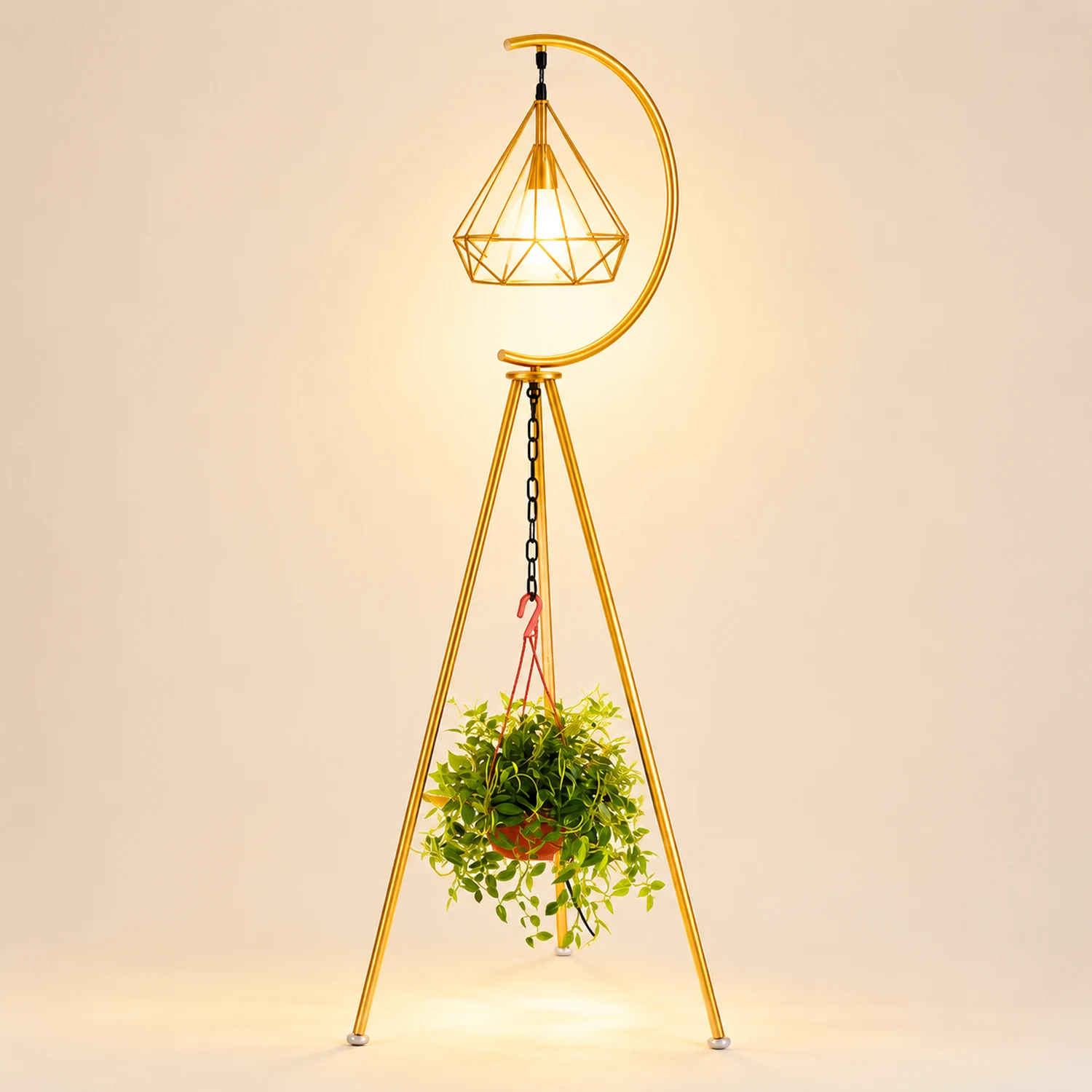 Eryn Diamond Designer Tripod Floor Lamp, Metal, Black/Gold - Lumpaz