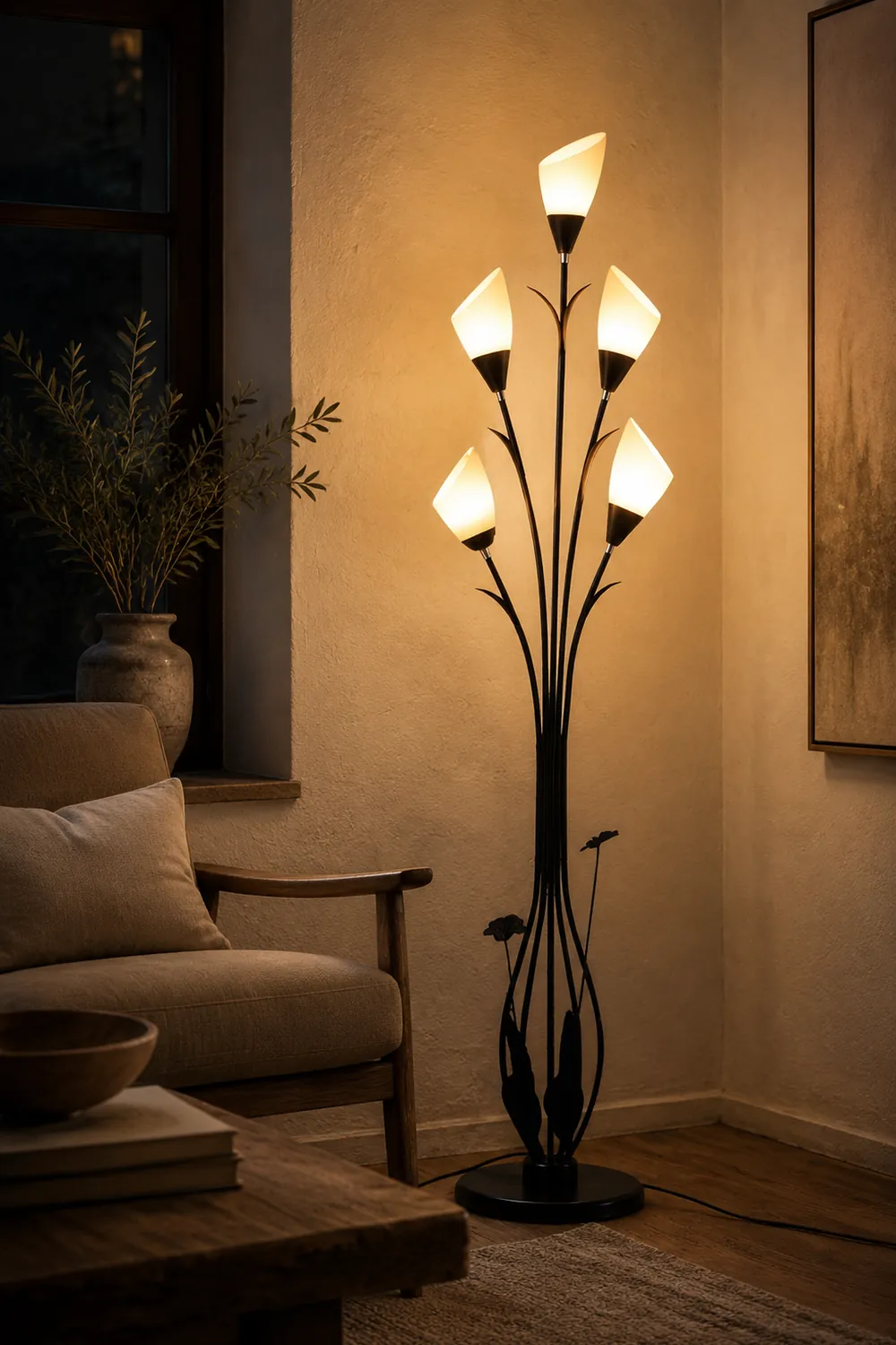 Bella Flower Branching Black Floor Lamp, Living Room - Lumpaz