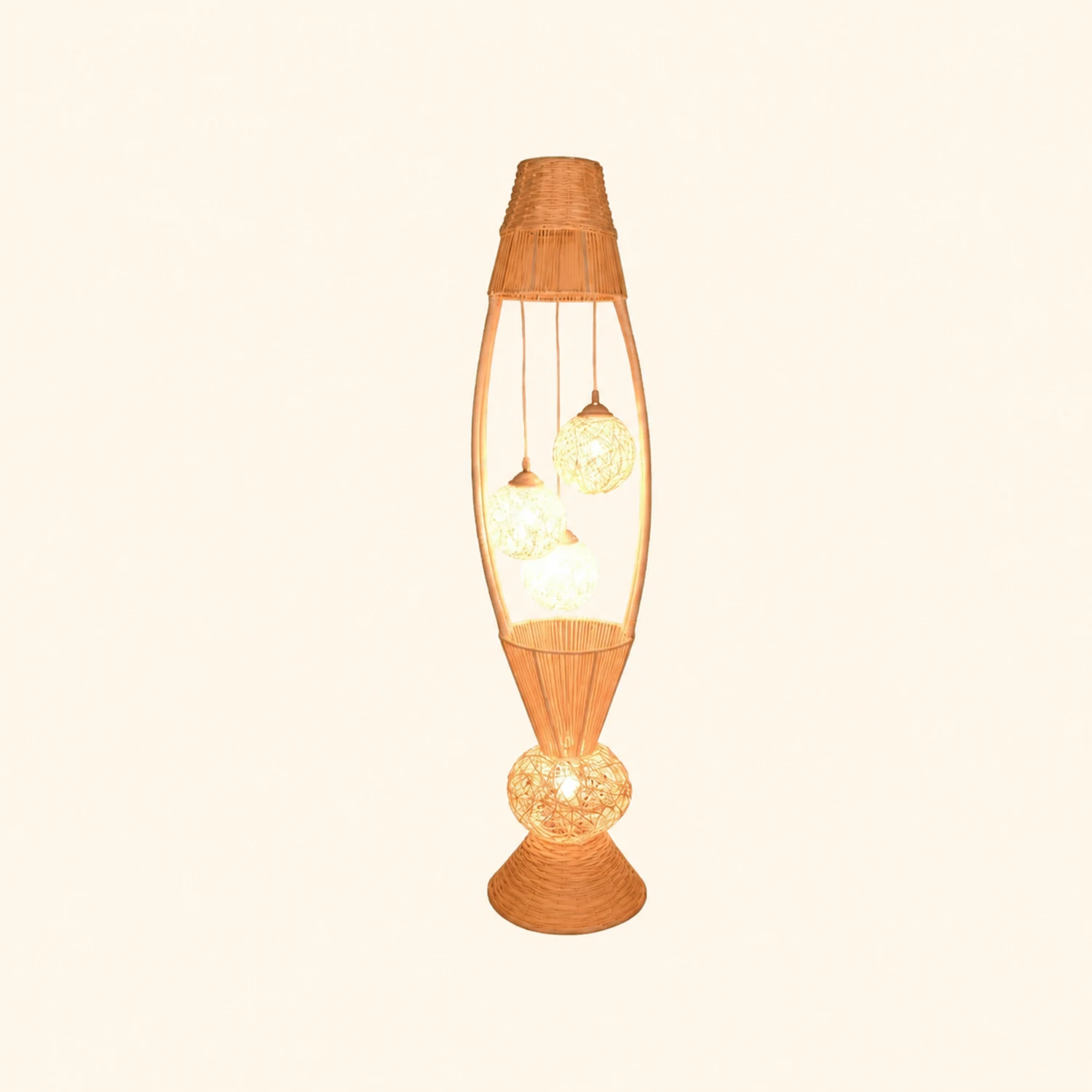 Muto Retro Fish Basket Multi Head Bamboo Floor Lamp - Lumpaz